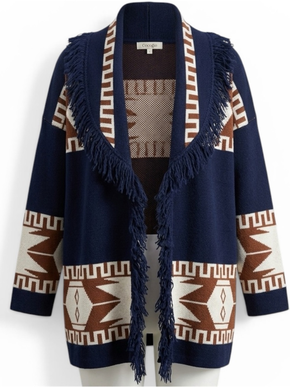 Cocogio Navy and Brown Open Cardigan Sweater size Large made in Italy
